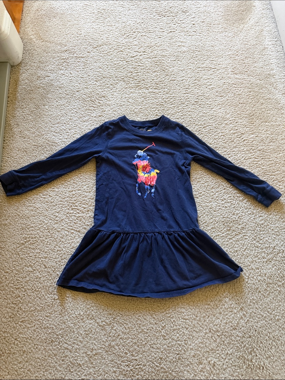 Ralph Lauren Navy Polo Pony Long Sleeve Dress